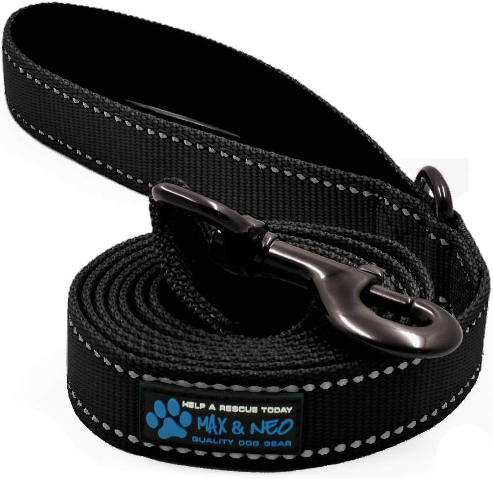 Max and Neo Reflective Nylon Dog Leash - We Donate a Leash to a Dog Rescue for Every Leash Sold (Black, 6x1)