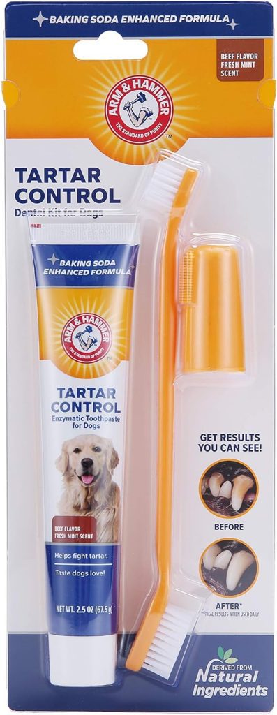 Arm  Hammer for Pets Tartar Control Kit for Dogs | Contains Toothpaste, Toothbrush  Fingerbrush | Reduces Plaque  Tartar Buildup | Safe for Puppies, 3-Piece , Beef Flavor