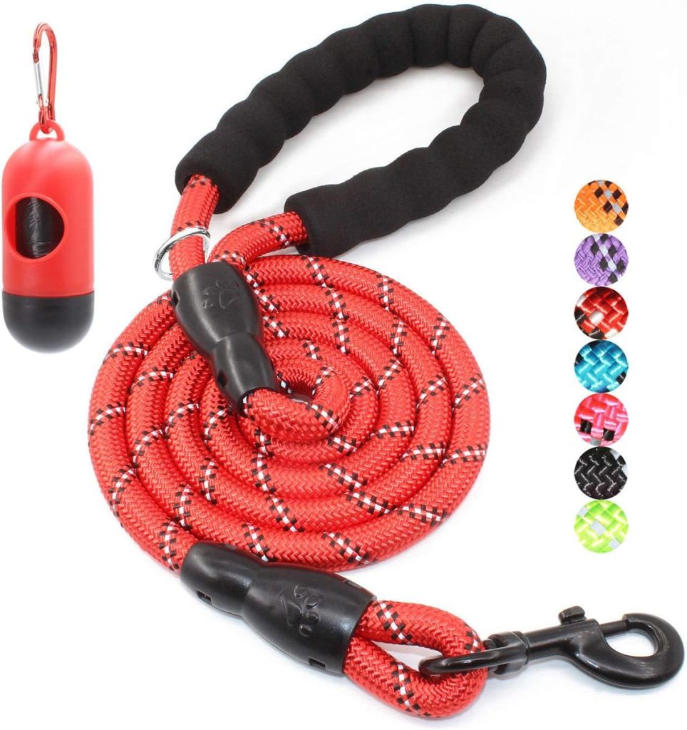 BAAPET 2/4/5/6 FT Dog Leash with Comfortable Padded Handle and Highly Reflective Threads for Small Medium and Large Dogs (6FT-1/2, Red)