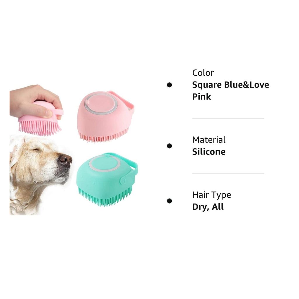 Bath Brush Scrubber Soft Silicone Pet Shower Grooming Shampoo Massage Dispenser For Short Long Haired Dogs And Cats (Blue+Pink)