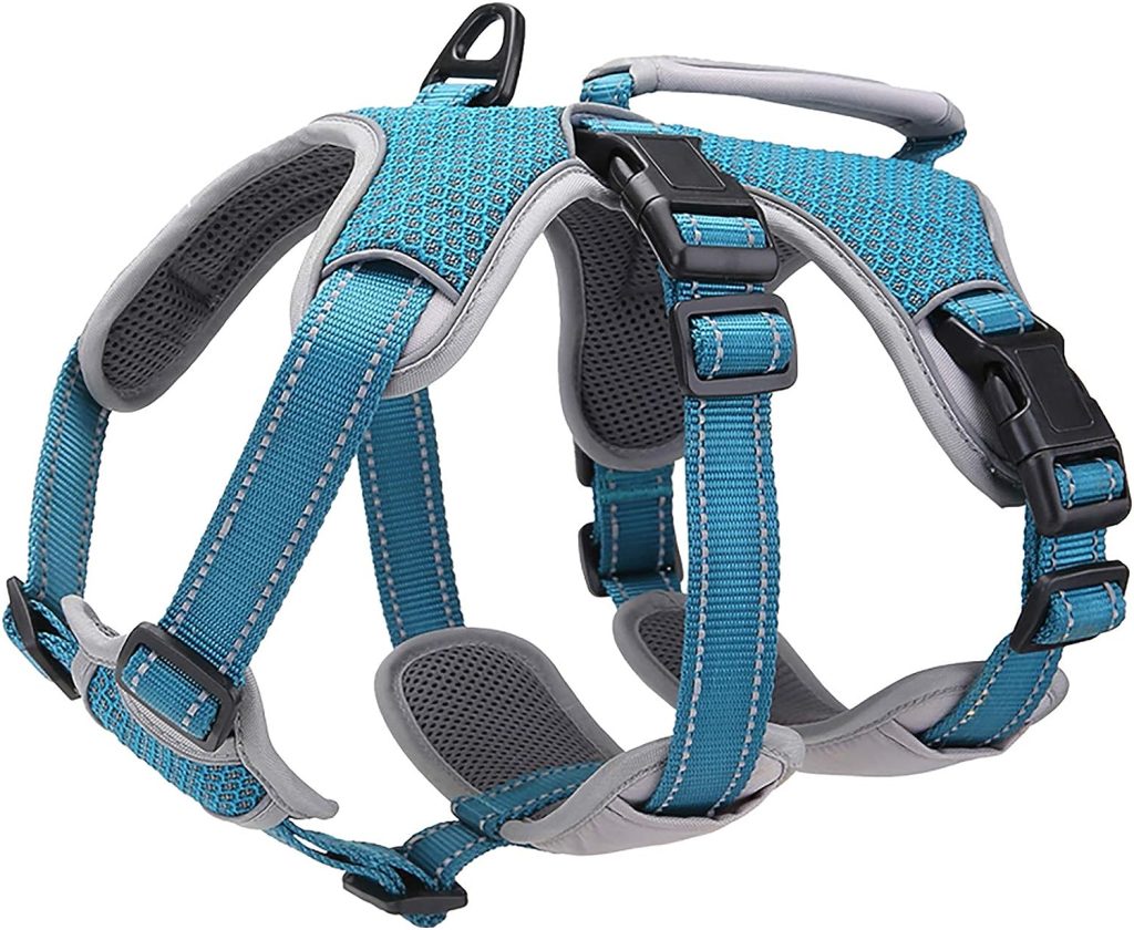 BELPRO Multi-Use Support Dog Harness, Escape Proof No Pull Reflective Adjustable Vest with Durable Handle, Dog Walking Harness for Big/Active Dogs (Blue, L)