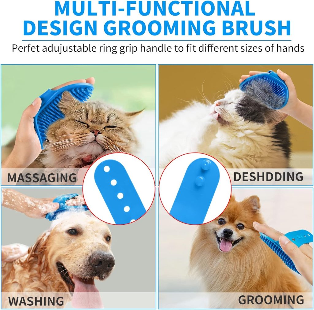 Comotech 3PCS Dog Bath Brush | Dog Shampoo brush | Dog Scrubber for Bath | Dog Bath Brush Scrubber | Dog Shower/Washing Brush with Adjustable Ring Handle for Short  Long Hair (Blue Blue Blue)