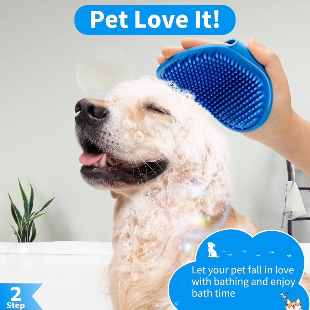 Comotech 3PCS Dog Bath Brush | Dog Shampoo brush | Dog Scrubber for Bath | Dog Bath Brush Scrubber | Dog Shower/Washing Brush with Adjustable Ring Handle for Short  Long Hair (Blue Blue Blue)
