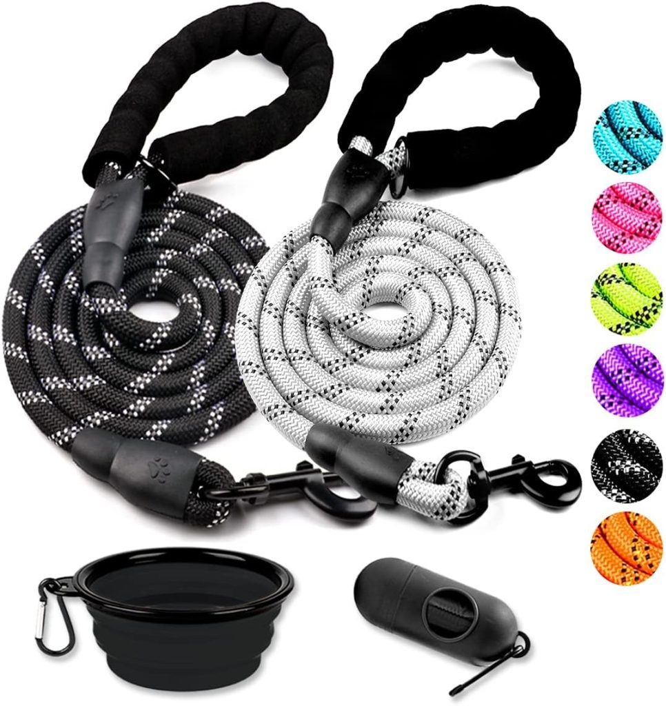COOYOO 2 Pack Dog Leash 6 FT Heavy Duty - Comfortable Padded Handle - Reflective Dog Leash for Medium Large Dogs with Collapsible Pet Bowl