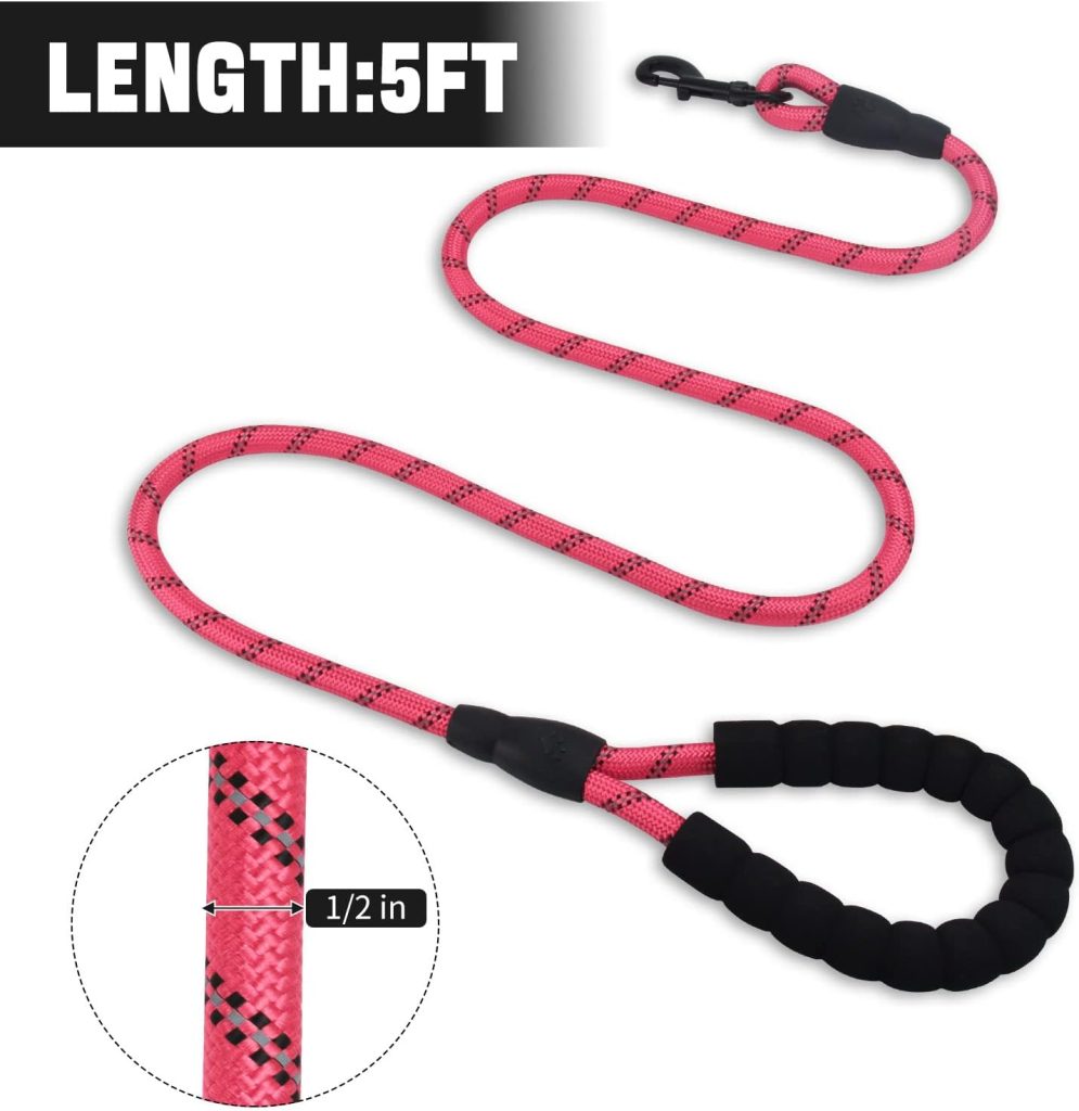 CROWATTS 6 FT Strong Durable Nylon Dog Leash with Comfortable Padded Handle and Highly Reflective Threads for Small,Medium and Large Dogs (6 FT, Black)