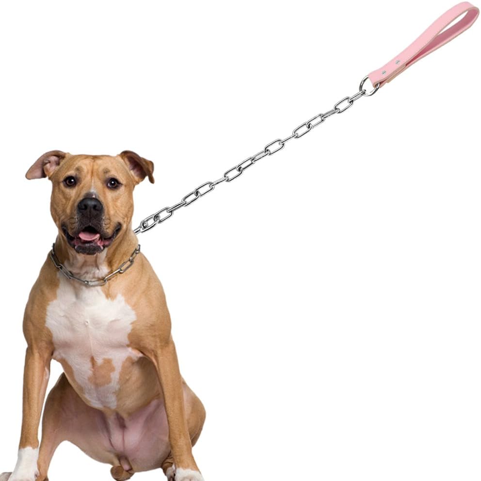 Didog 28 inch Length Heavy Duty Anti-bite Dog Giant Chain Leash with Leather Handle