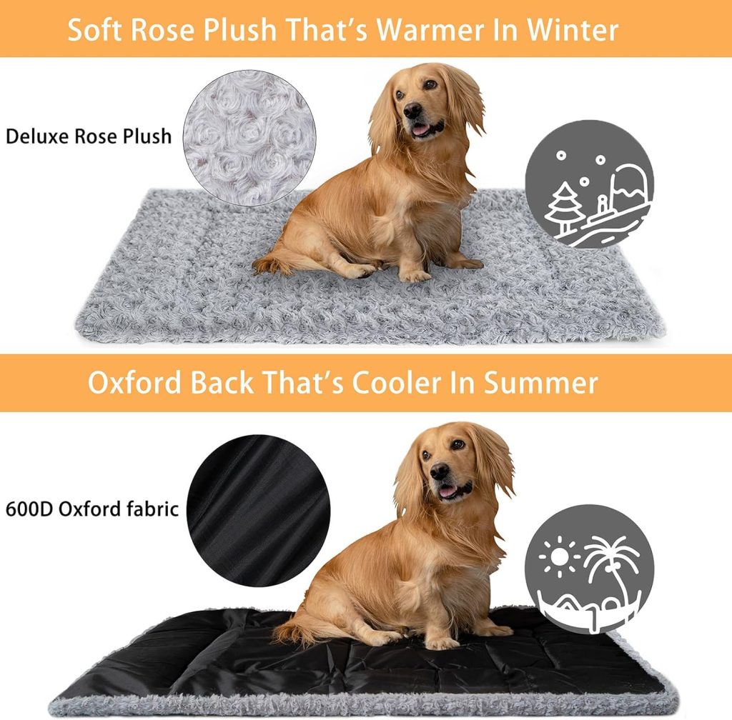 Dog Beds Crate Pad Deluxe Rose Plush Sleeping Mat,Washable Ultra Soft Fluffy Pet Kennel Beds, Reversible Comfy Sleeping Mattress for Large  Medium  Small Dogs (L(35x22x1.2))