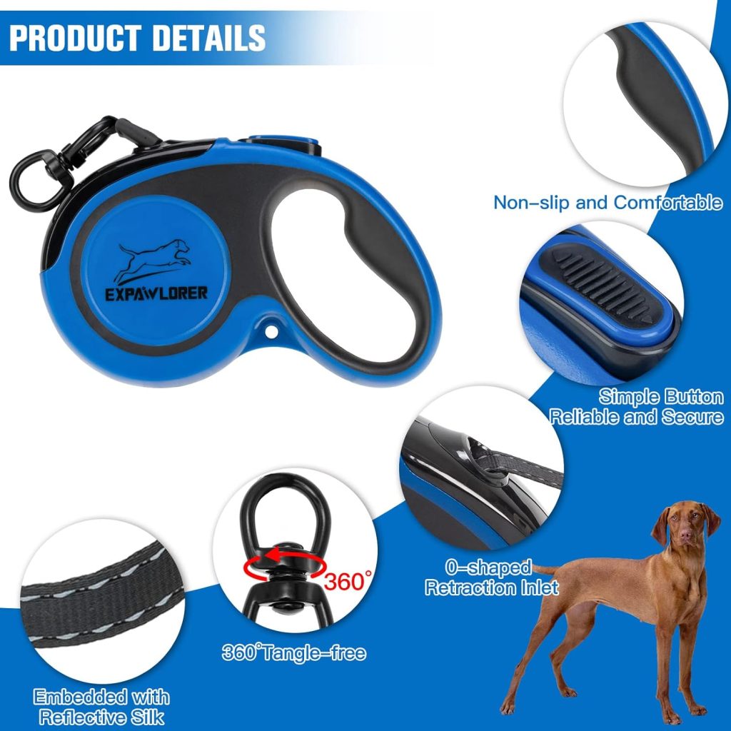 EXPAWLORER Retractable Dog Leash - Chew Proof Double Dog Leash for 2 Dogs with 2 No Tangle Strong Wire Ropes, 16 ft Heavy Duty Dog Leash for Medium and Large Dogs