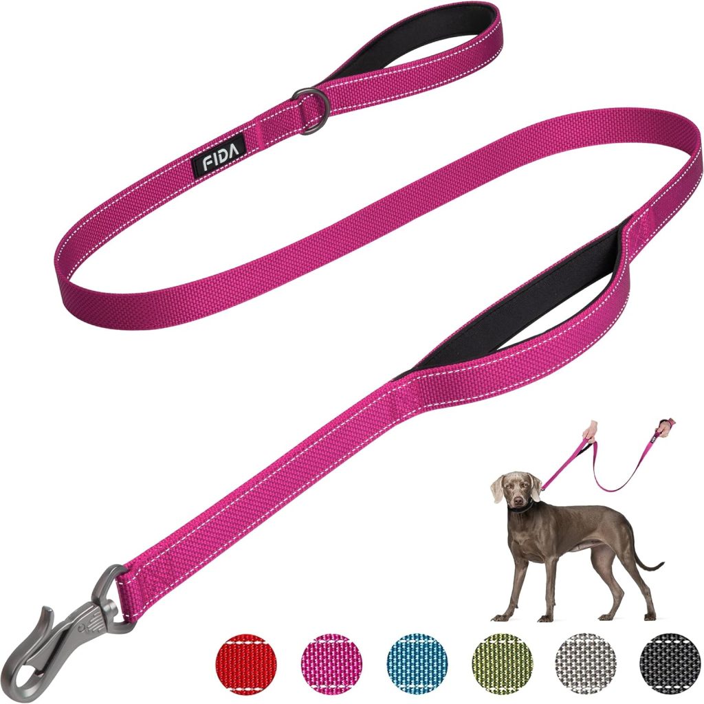 Fida 4 FT Heavy Duty Dog Leash with 2 Comfortable Padded Handles, Traffic Handle  Advanced Easy Snap Hook, Reflective Walking Lead for Large, Medium  Small Breed Dogs, Rose