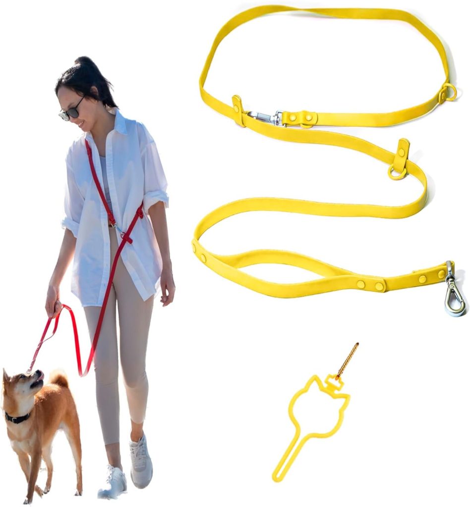Good Dog Lab Leash 7.7 ft.| 2 Handle - Traffic Handle | Waterproof | Multifunctional Leash | Long Leash | Hands-Free Leash for Dog | Crossbody Leash | Leash for Medium  Large Dogs | Yellow Leash