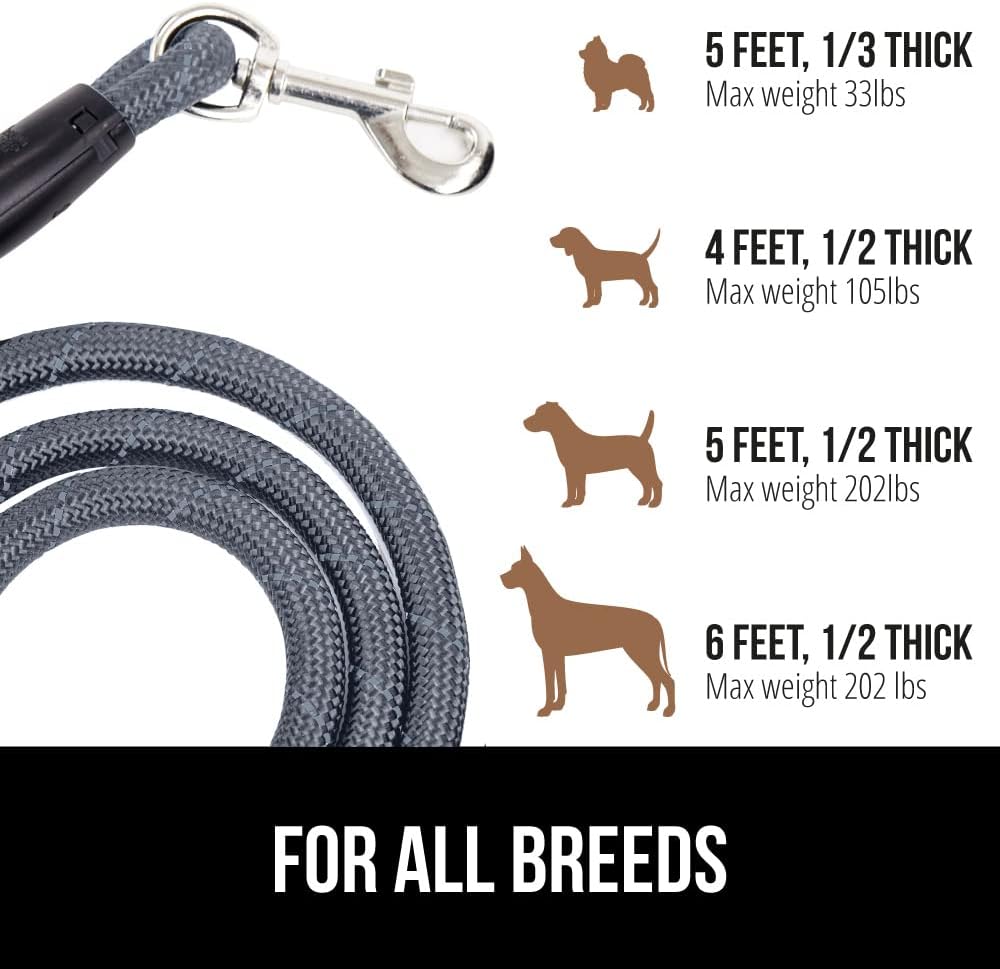 Gorilla Grip Heavy Duty Dog Leash, Soft Handle, Strong Reflective Rope for Night Pet Walking, Small Medium Large Dogs, Durable Puppy Training Leashes, Rotating Metal Clip, Waste Bag Dispenser, Black