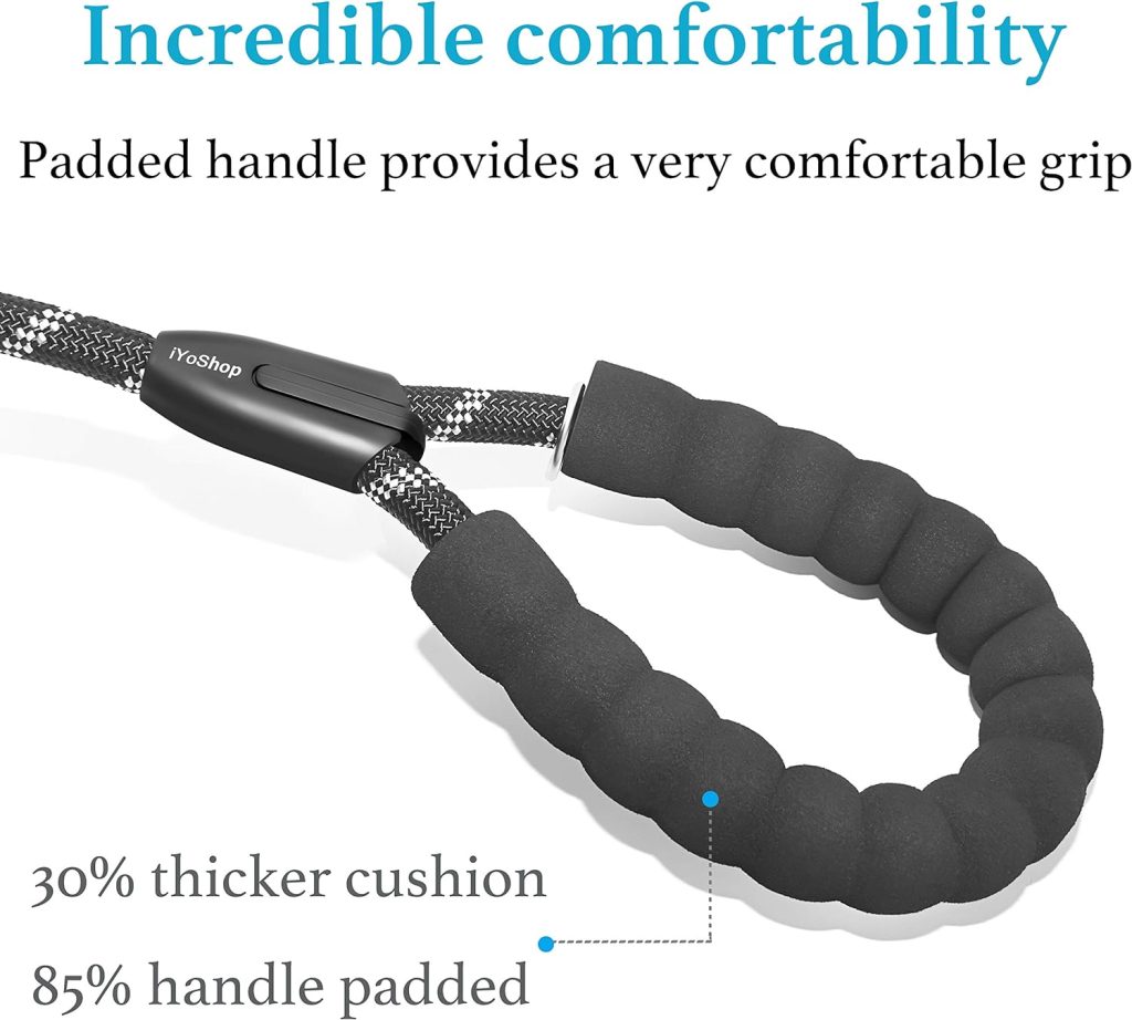 iYoShop 6 FT Durable Slip Lead Dog Leash with Padded Handle and Highly Reflective Threads, Dog Training Leash, (Medium/Large, 35~120 lbs, Black)