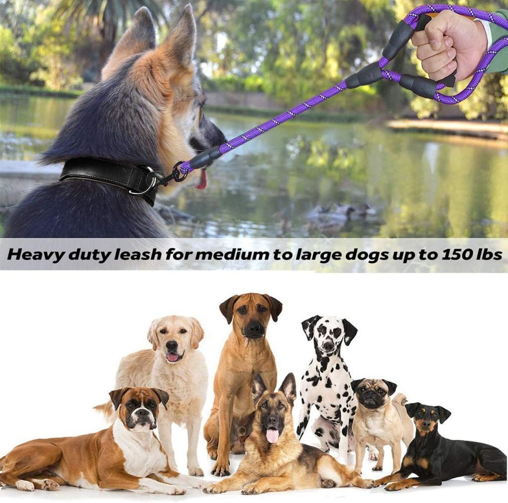 JSXD Dog Leash,5 FT Heavy Duty Double Handle Dog Leash with Comfortable Padded and Reflective,Rope Dog Leashes for Small,Medium,Large Dogs (Rope-Pink)