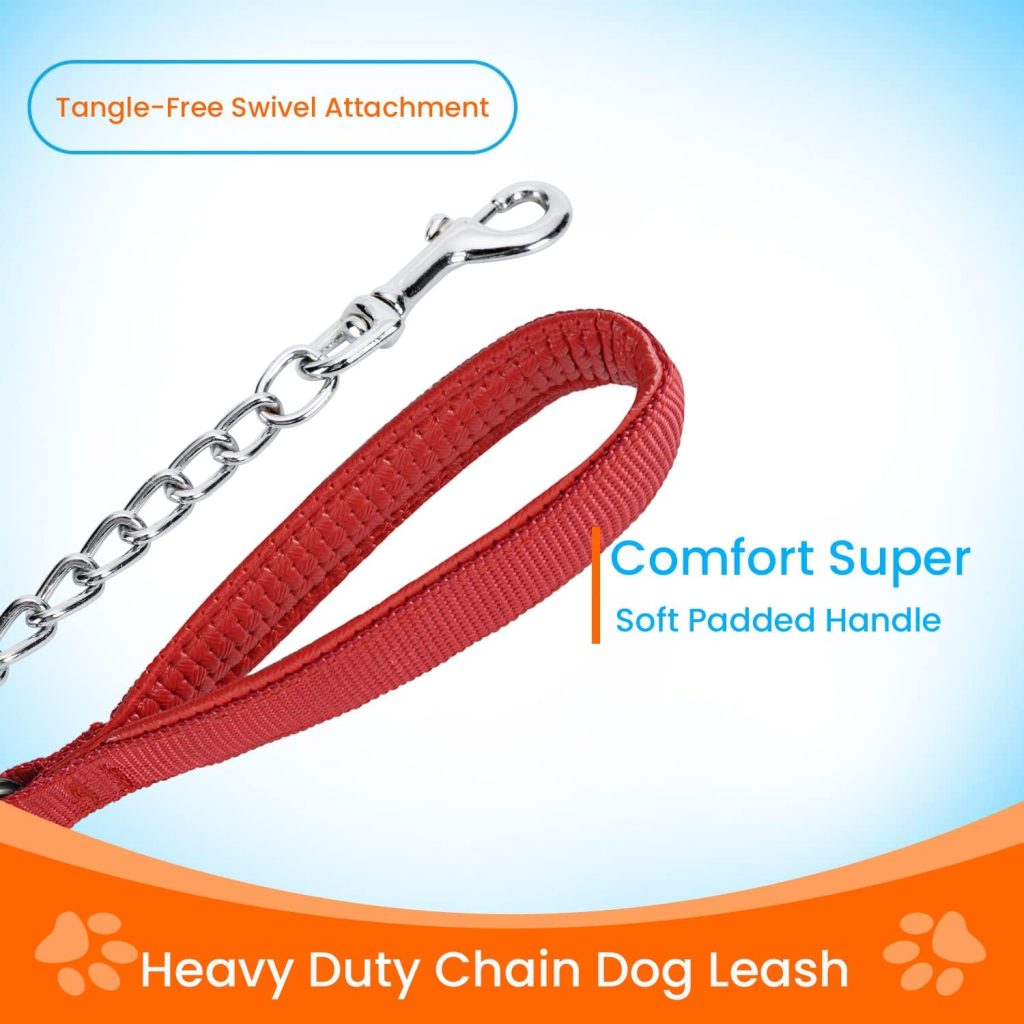 JuWow Metal Dog Leash, Heavy Duty Chew Proof Pet Leash Chain with Padded Handle for Large  Medium Size Dogs (3.0mm x 6 Foot, Black)