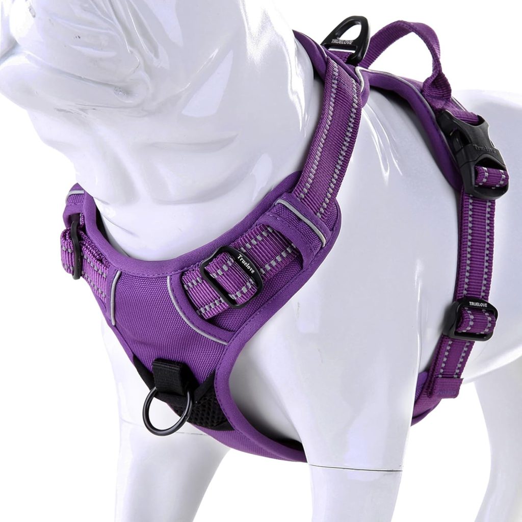 JUXZH Truelove Soft Front Dog Harness .Reflective No Pull Harness with Handle and 2 Leash Attachments