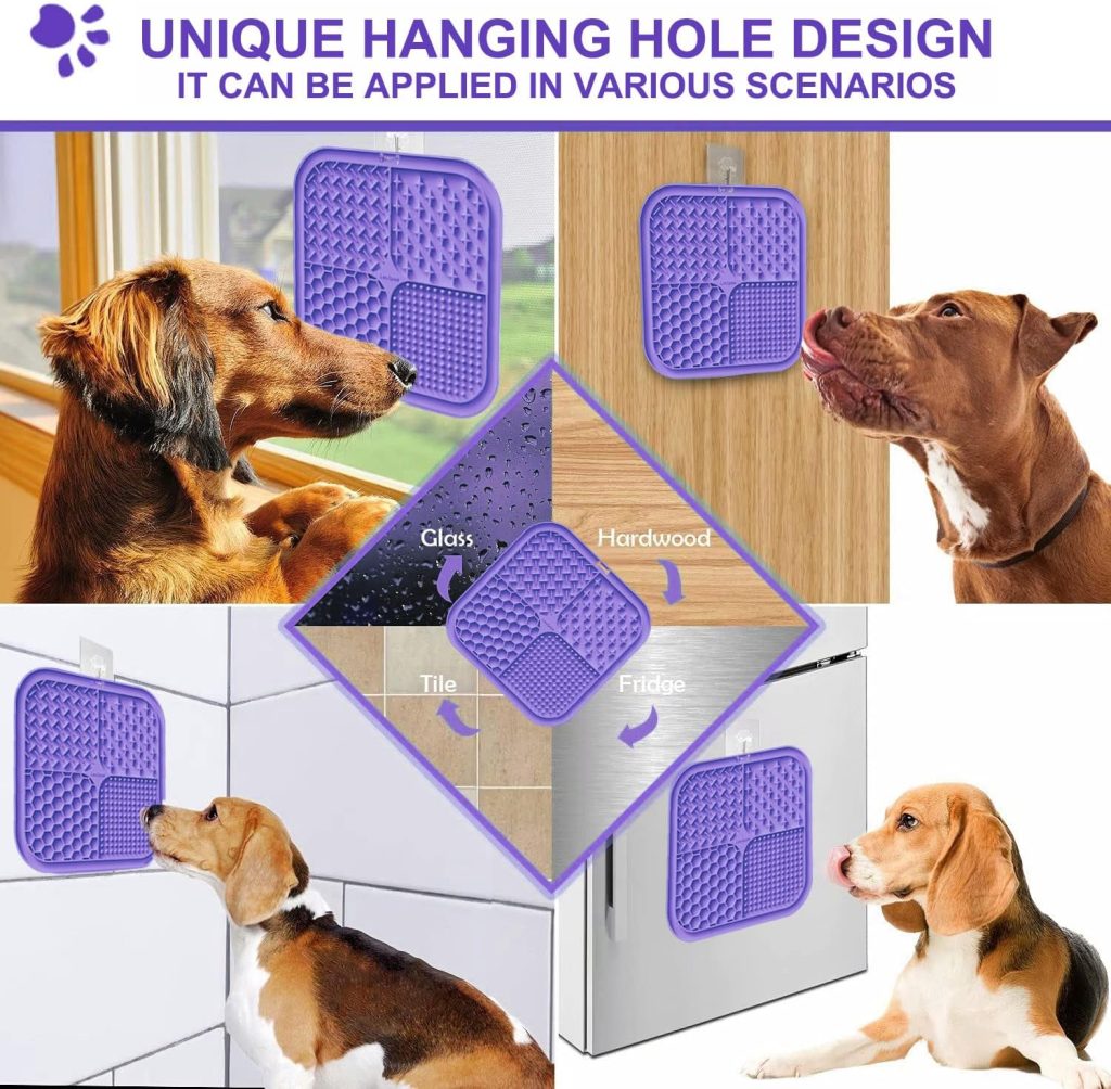 Lesipee Licking Mat for Dogs  Cats 2 Pack, Slow Feeder Lick Pat, Anxiety Relief Dog Toys Feeding Mat for Butter Yogurt Peanut, Pets Supplies Bathing Grooming Training Calming Mat (CyanPurple)