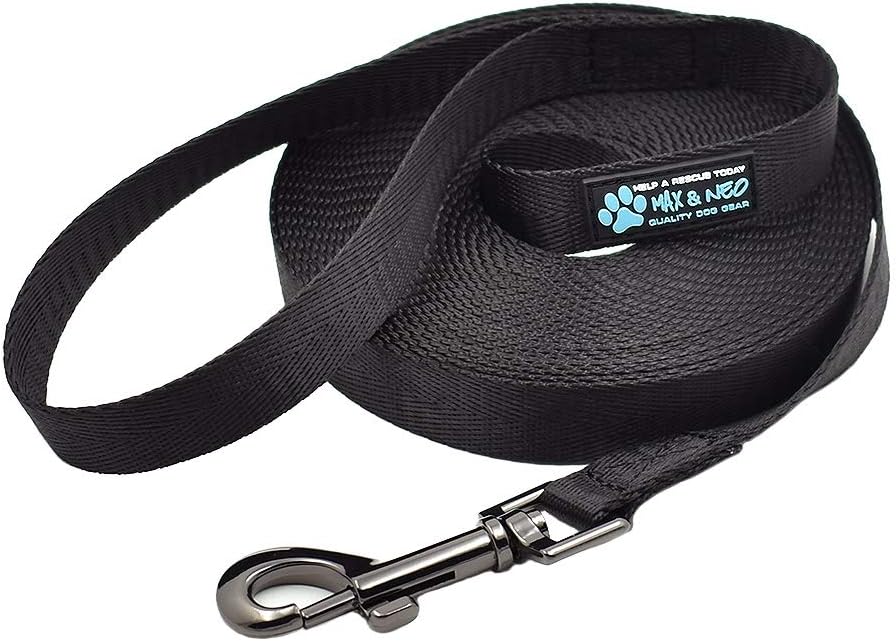 Max and Neo Long Recall Training Leash - We Donate One for One for Every Leash Sold (15 Foot, Black)