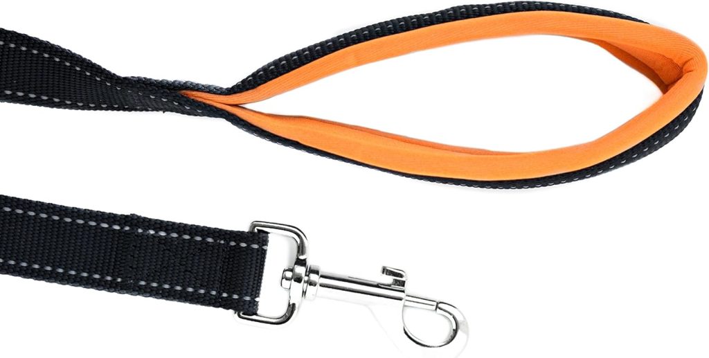 Mighty Paw Dual Handle Dog Leash - Reflective for Night Safety - Padded Leash - Dog Leash with Two Handles - Dog Leash with Carabiner Clip - Traffic Handle Leash - 6 Feet Long Dog Leash (Black/Orange)
