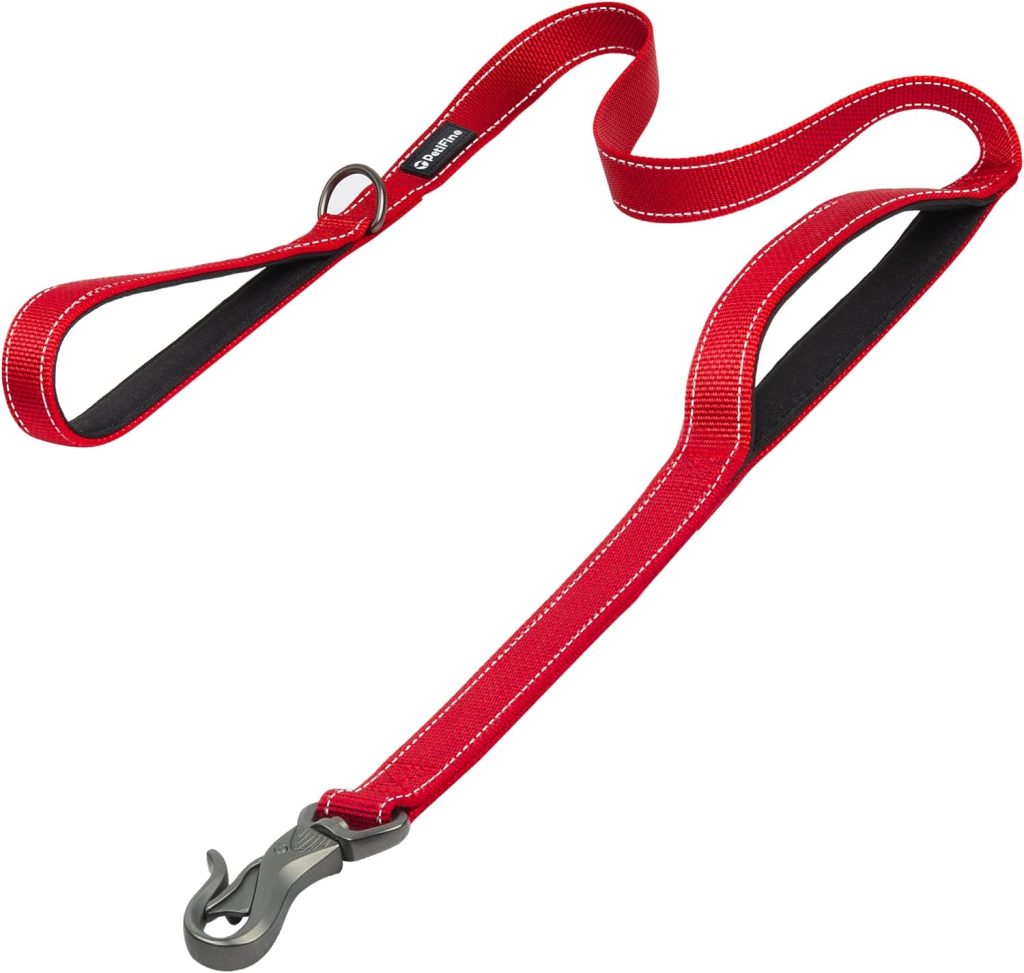 PetiFine 6FT Heavy Duty Dog Leash with Soft Padded Double Handle, Durable Strong Clasp Dog Leashes, Reflective Nylon Walking Lead for Large,Medium,Small Breed Dogs, Red