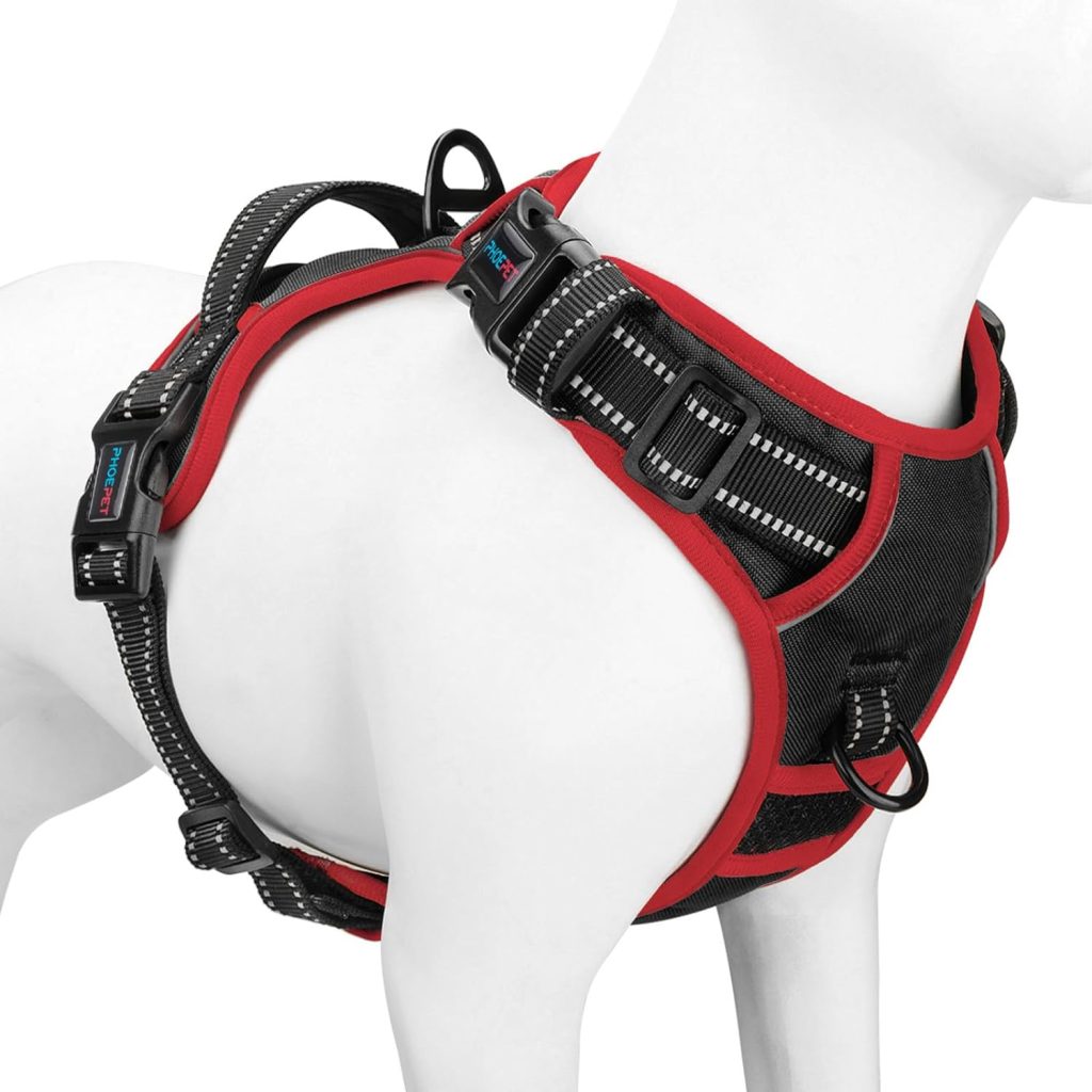PHOEPET 2019 Upgraded No Pull Dog Harness, Reflective Adjustable Vest, with a Training Handle + 2 Metal Leash Hooks+ 3 Snap Buckles +4 Slide Buckles(M, Black)