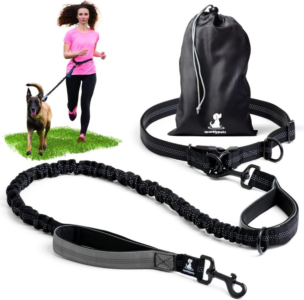 SparklyPets Hands Free Dog Leash for Medium and Large Dogs – Professional Harness with Reflective Stitches for Training, Walking, Jogging and Running Your Pet (Gray, for 1 Dog)