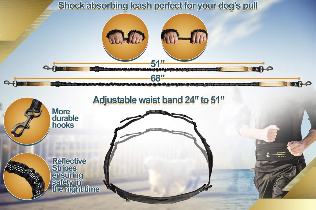 SparklyPets Waist Leash Dog Walking Fanny Pack – Hands Free Dog Leash for Medium/Large Breeds – Dog Fanny Pack for Walking with Phone Holder, Dog Poop Bag Pocket, Dog Treat Pouch, and Bottle Holder
