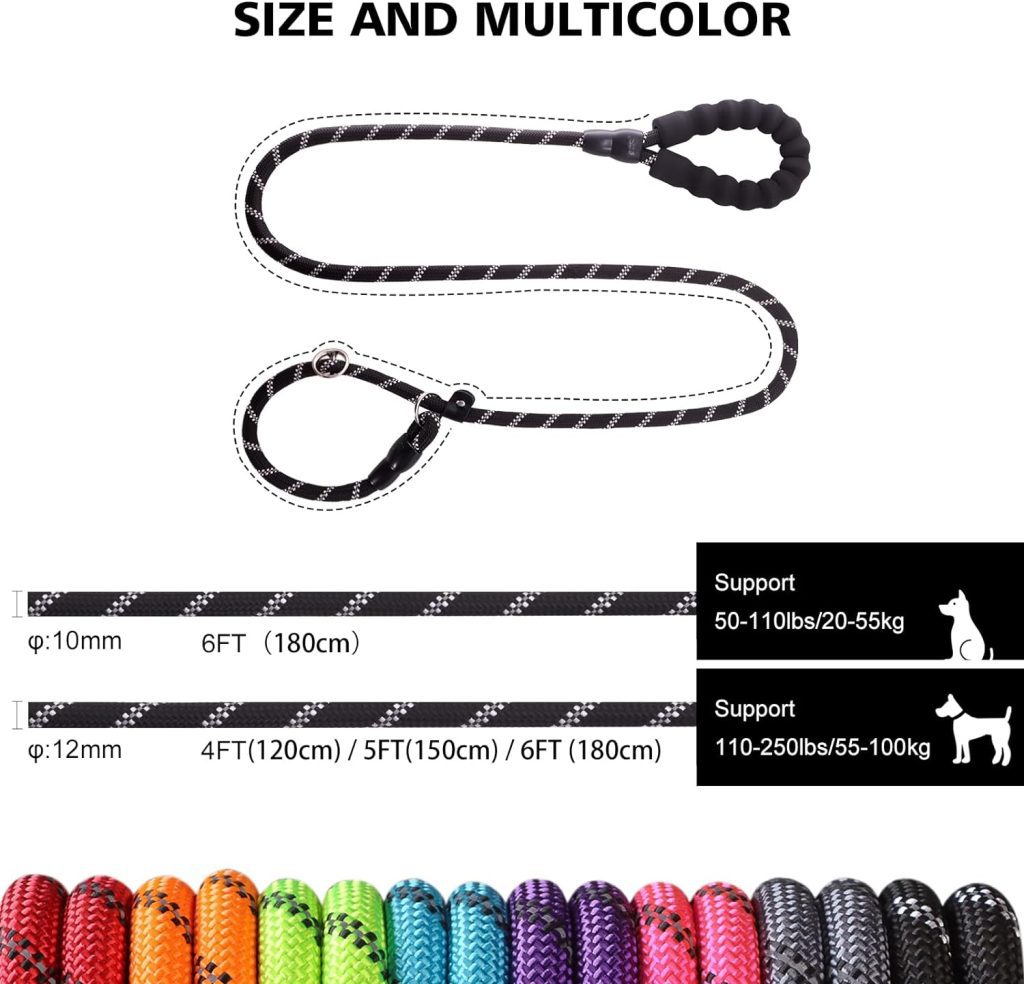 Surepet Slip Lead Dog Leash - 4/5/6 Foot Heavy Duty  Reflective Rope Leashes with Comfortable Handle - No Pull Training Leash for Puppy Small Medium and Large Breed Dogs - (1/2-5FT, Purple)