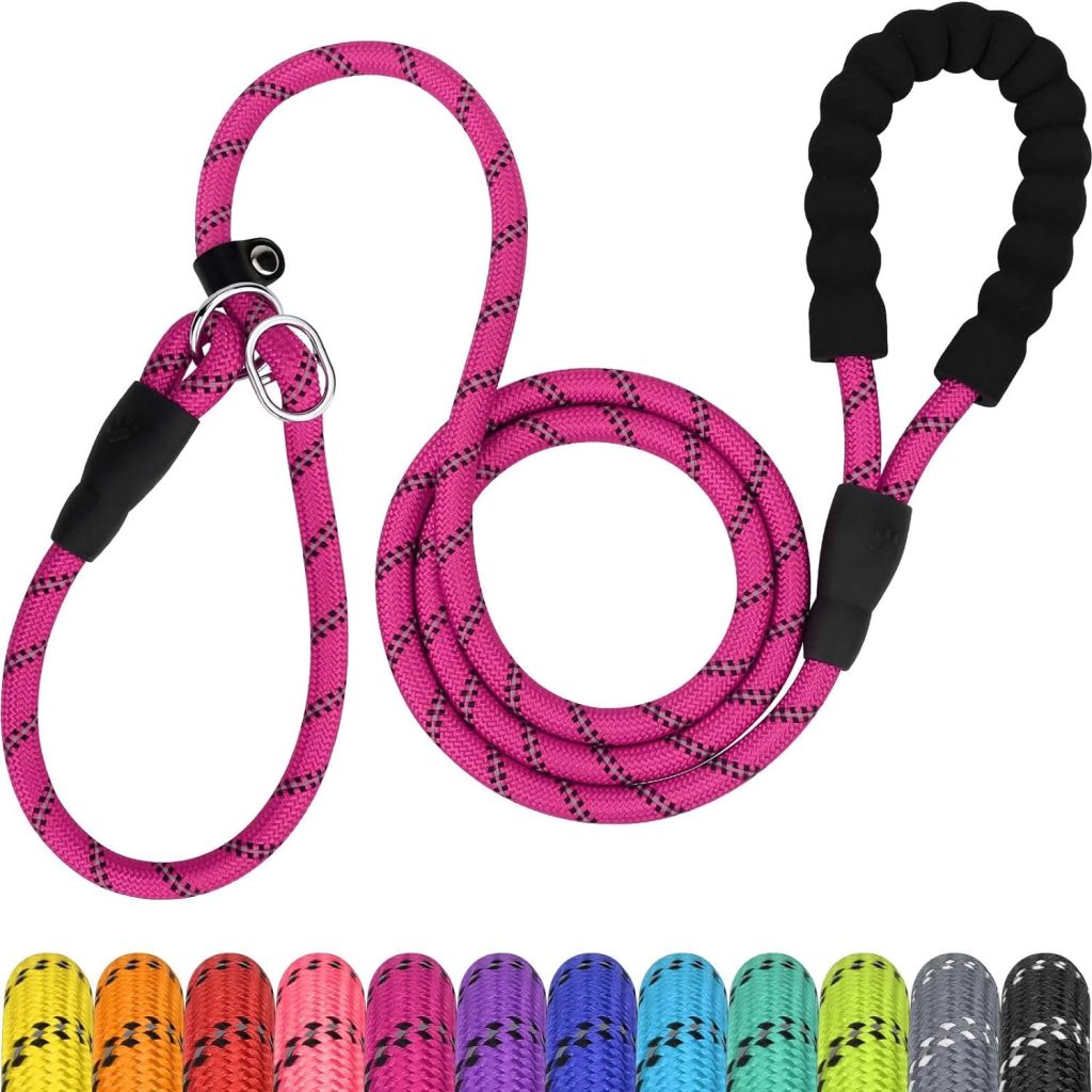TagME 6 FT Slip Lead Dog Leash,12 Colors,Reflective Strong Rope Slip Leash with Padded Handle,Durable No Pulling Pet Training Leash for Puppy/Small Dogs,Hot Pink