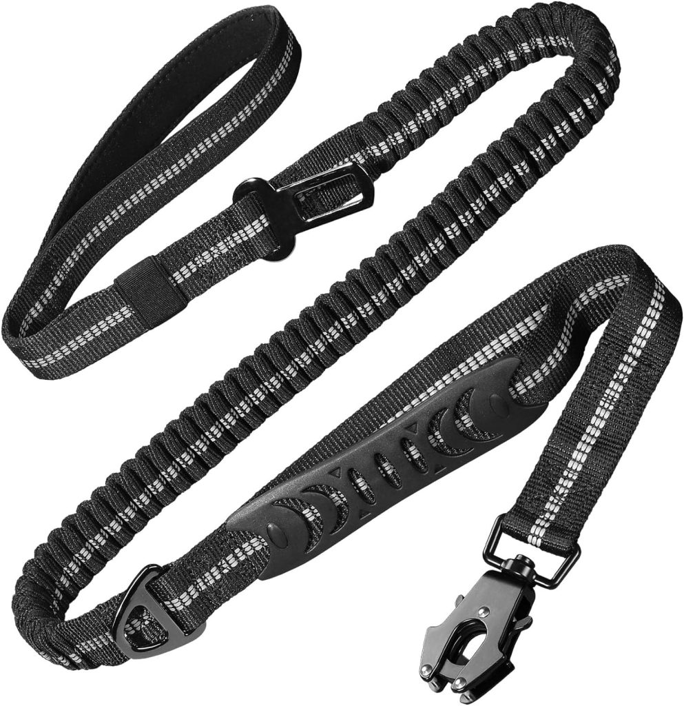 TINMARDA Heavy Duty Dog Leash, 4-6FT Shock Absorbing Tactical Dog Leash with 2 Padded Handles, Advanced Easy Metal Clip, No Pull Reflective Dog Leash for Medium Large Dogs That Pull (Black)