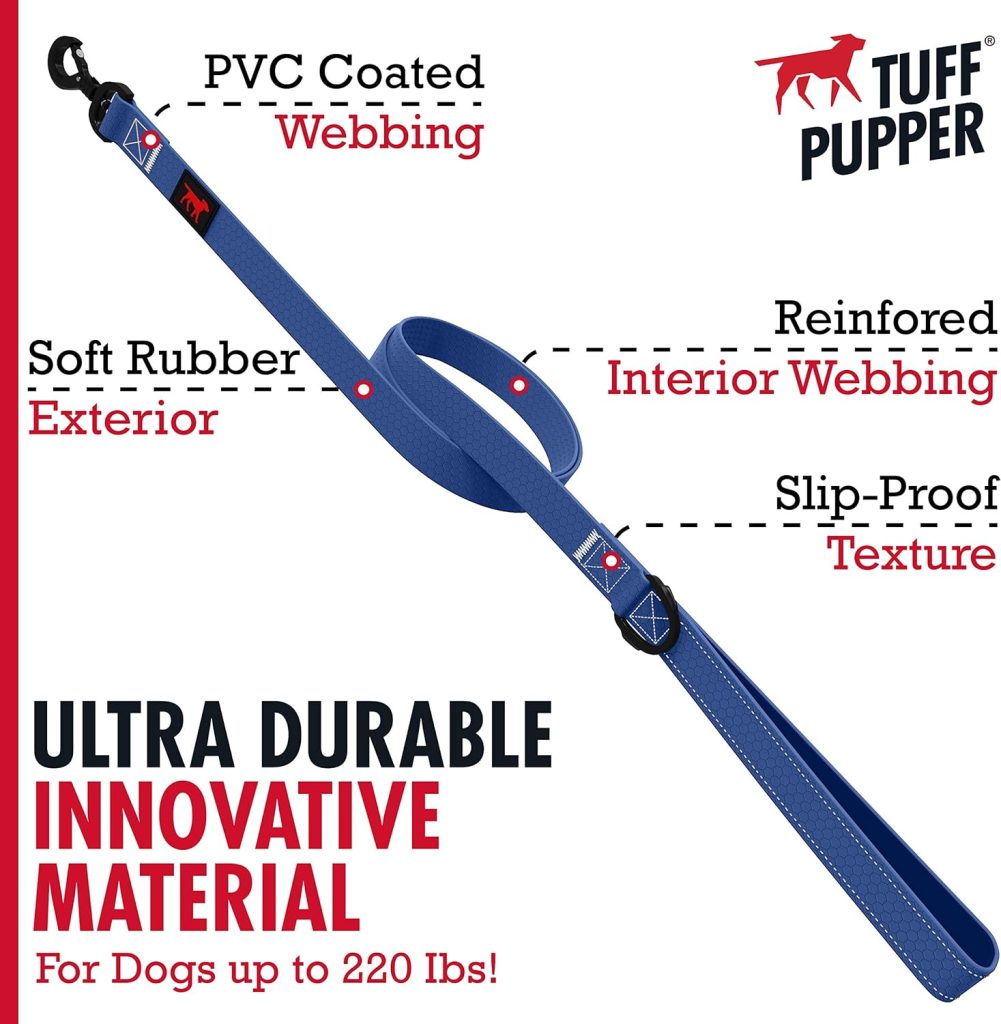 Tuff Pupper Waterproof Action Leash l Heavy Duty Dog Leash | 6 Foot Dog Leash w/Aluminum Quick Release, Locking Carabiner Leash Clip | Rust-Proof, Water Proof  Odor Free | for Adventurous Active Dogs