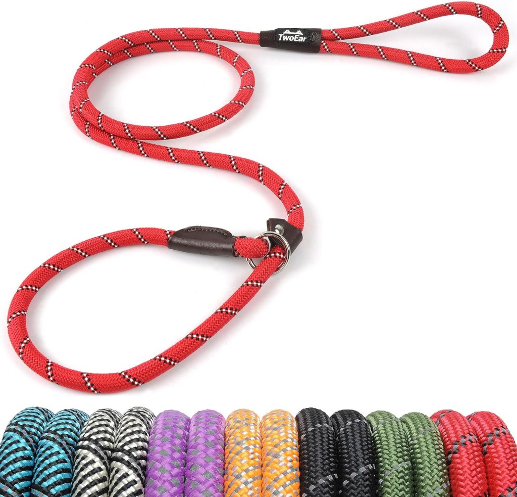 TwoEar Dog Leash Dog Slip Rope Leash 1/2 x 6FT Dog Training Leash Heavy Duty Strong Slip Lead Highly Reflective Threads for Small Medium and Large Dogs(Red)