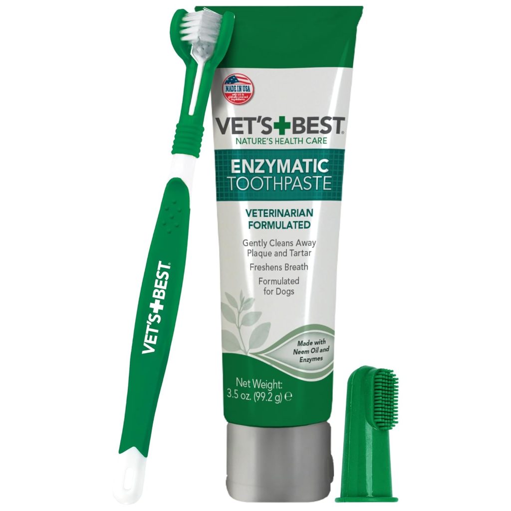 Vets Best Dog Toothbrush  Toothpaste Kit - Natural Ingredients Reduce Plaque, Whiten Teeth, Freshen Breath