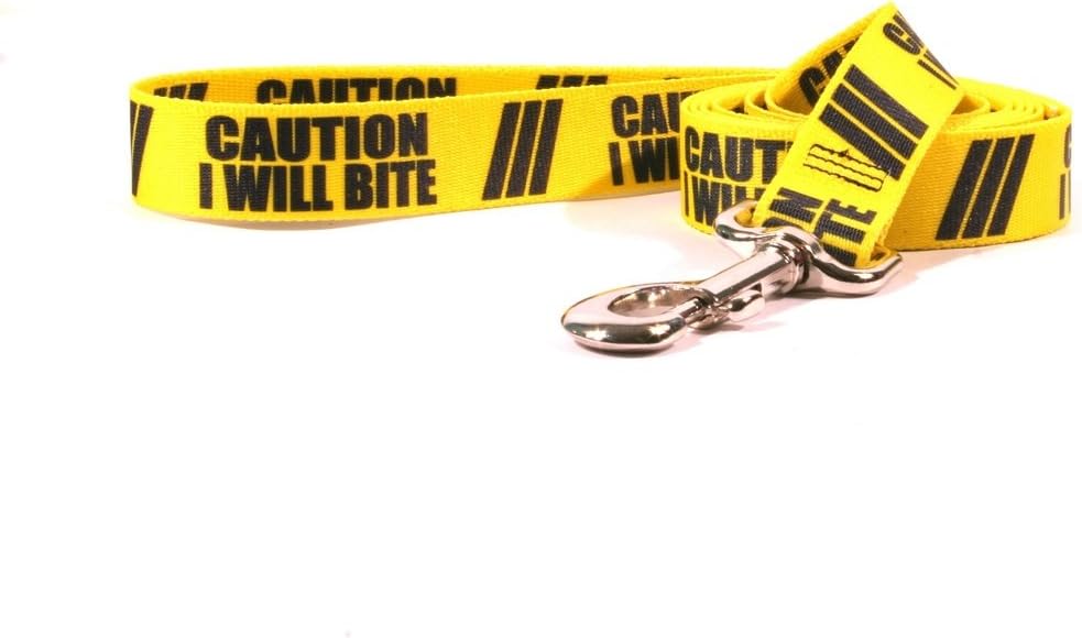 Yellow Dog Design Caution I Will Bite Dog Leash with Standard Loop Handle, 1 Wide