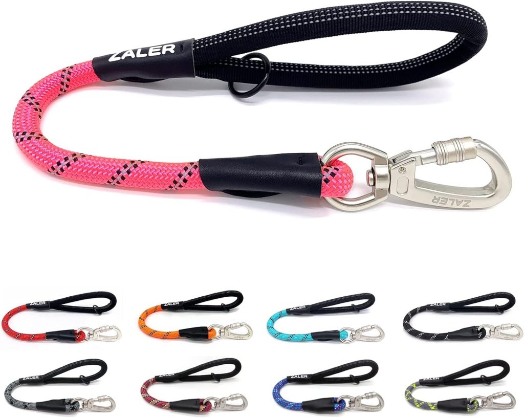 ZALER Short Dog Leash, 18 Inches Rope Traffic Leashes for Dogs, Reflective Dog Lead with O-Ring, Heavy Duty Leash for Large and Medium Dogs (18 Pink)