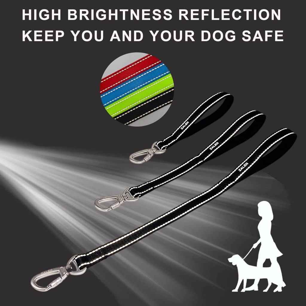 ZALER Short Dog Leash, 18 Inches Traffic Leashes for Dogs, Nylon Reflective Dog Lead with Padded Handle, Heavy Duty Pet Leash for Large and Medium Dogs (18 Black)