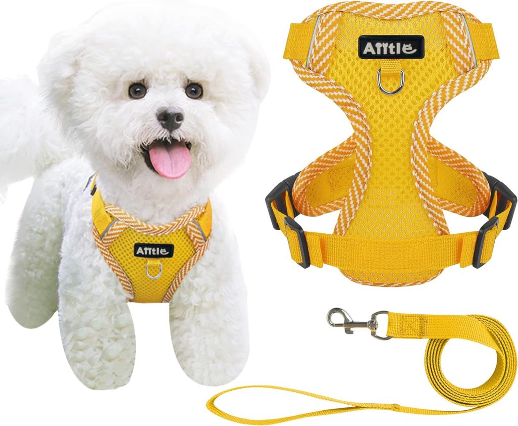 AIITLE No Pull Dog Vest Harness and Leash Set - Adjustable Dog Harness with Padded Vest for All Weather - Reflective Adjustable Pet Harness - Easy to Put on Extra Small Dogs and House Cats Yellow S