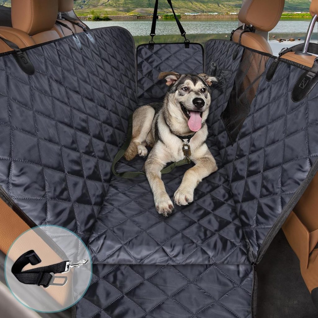 comwish Dog Seat Cover, Waterproof Dog Car Seat Cover for Back Seat with Mesh Window Durable Scratchproof Nonslip Dog Car Hammock with Universal Size Fits for Cars, Trucks  SUVs
