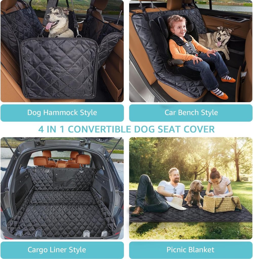 comwish Dog Seat Cover, Waterproof Dog Car Seat Cover for Back Seat with Mesh Window Durable Scratchproof Nonslip Dog Car Hammock with Universal Size Fits for Cars, Trucks  SUVs