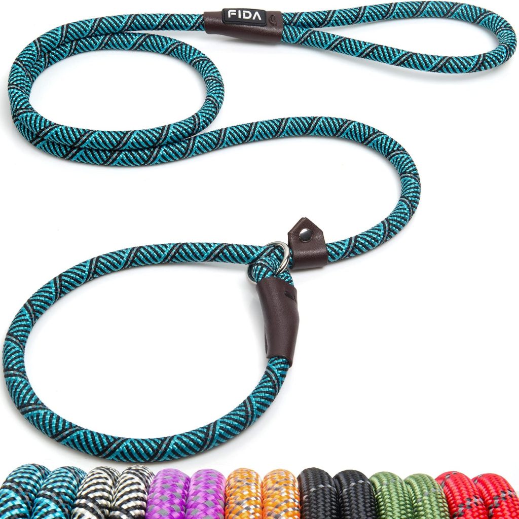 Fida Durable Slip Lead Dog Leash, 6 FT x 1/2 Heavy Duty Loop Comfortable Strong Rope Leash for Large, Medium Dogs, No Pull Pet Training with Highly Reflective, Blue