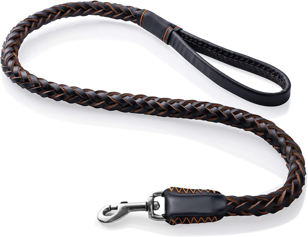 FOVRLZSE Leather Dog Leash,Durable Cowhide Braided Dog Training Leash for Large and Medium Dogs（3.7ft）