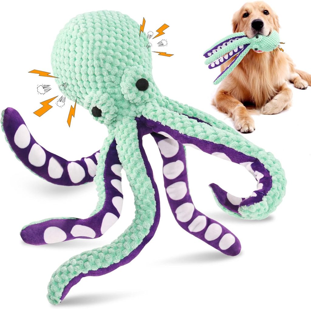 Fuufome Plush Squeaky Dog Toys - Durable Octopus Stuffed Toy for Indoor Play With Small, Medium and Large Dogs