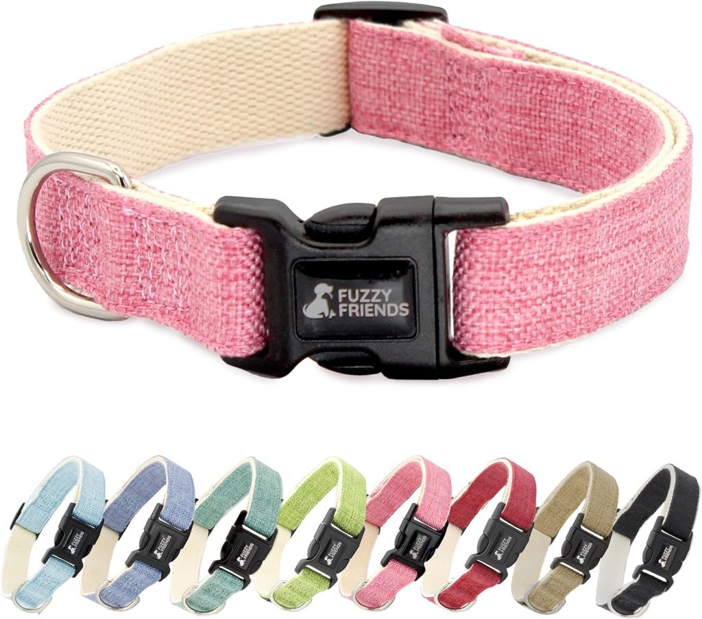 Fuzzy Friends Rose Hemp Dog Collar - Hypoallergenic Dog Collar - Comfortable for Sensitive Skin or Allergies with no Harsh Dyes or Chemicals - 5 Sizes from X-Small to x-Large Breeds
