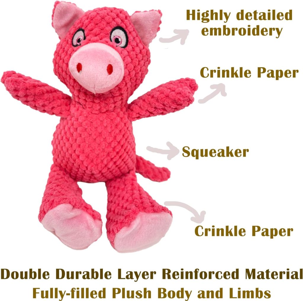 5 Pack Plush Squeaky Dog Toys - Assorted Animals For Medium & Large Breed Dogs