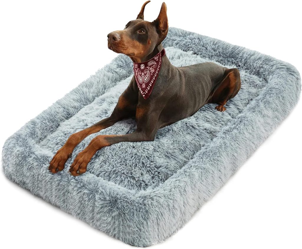 KISYYO Deluxe Dog Bed Mat for Large Dogs Fluffy Cozy Kennel Pad Washable Dog Crate Mat 36 inch with Pillow Edge Design