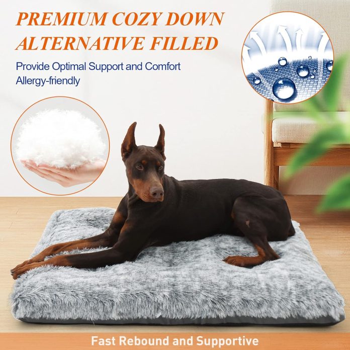 kisyyo deluxe dog bed mat for large dogs fluffy cozy kennel pad washable dog crate mat 36 inch with pillow edge design 2