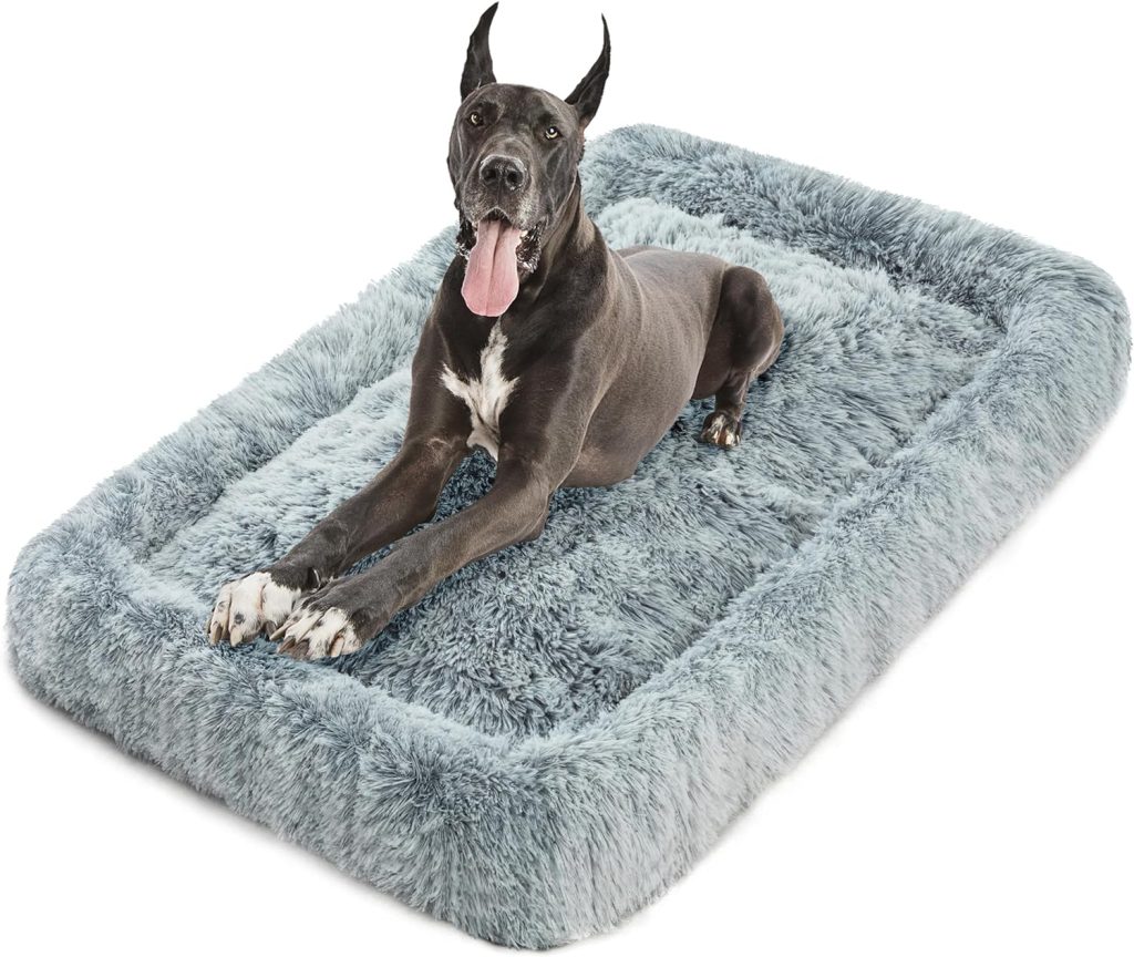 KISYYO Deluxe Dog Bed Mat for Large Dogs Fluffy Cozy Kennel Pad Washable Dog Crate Mat 36 inch with Pillow Edge Design