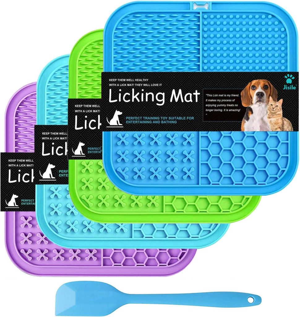 Licking Mat for Dogs  Cats 2 Pack, Diswasher Safe, Slow Feeder Lick Pat for Puppy Pets Supplies, Anxiety Relief Dog Toys Feeding Mat for Butter Yogurt Peanut, Pets Bathing Training Mat