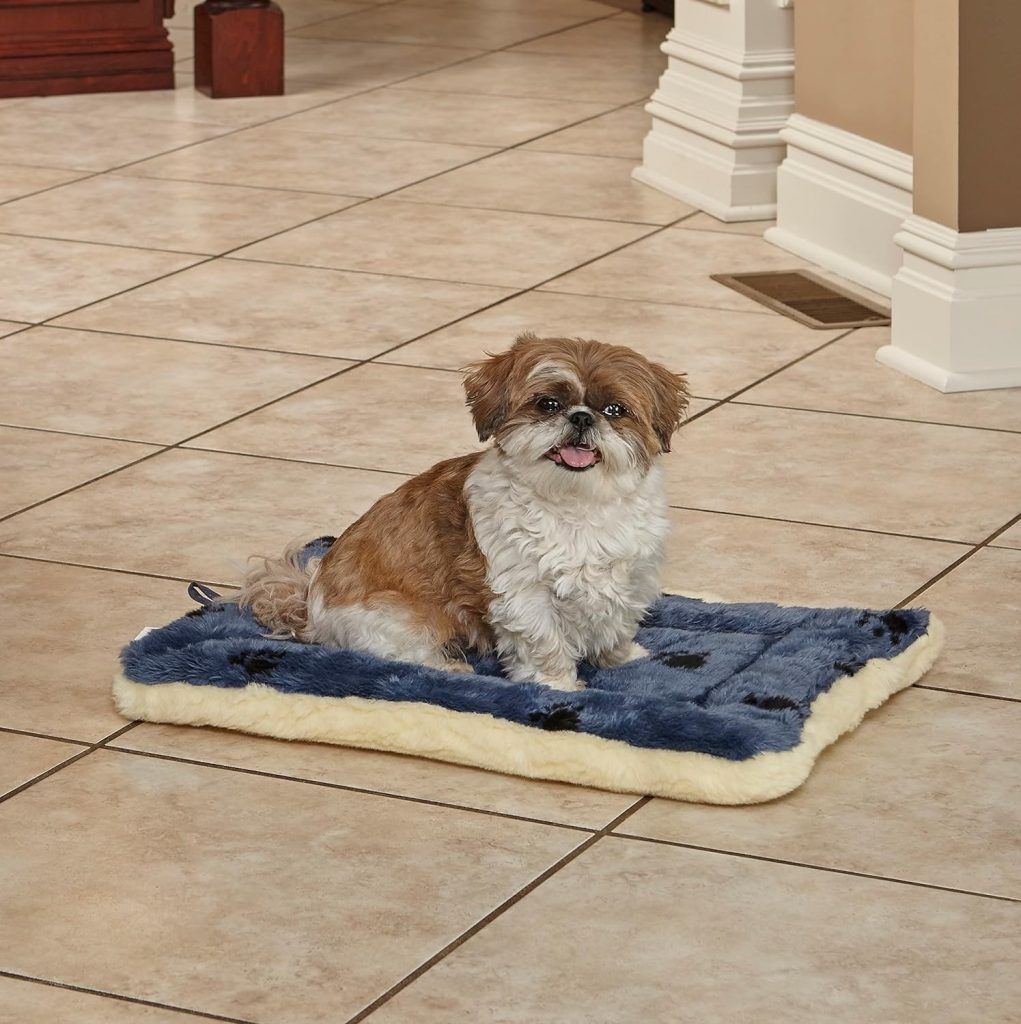 MidWest Homes for Pets Reversible Paw Print Pet Bed in Blue / White, Dog Bed Measures 17L x 11W x 1.5H for Tiny Dog Breed, Machine Wash