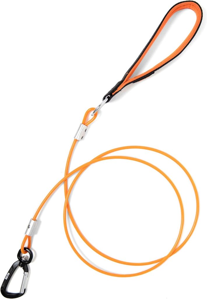 Mighty Paw Dog Leash - Anti Biting Dog Leash - Chew Proof Metal Cable - Ideal for Large Dogs and Teething Puppies - Braided Cord with Padded Handle - Six Foot Dog Leash - Dog Leash Cord - (Orange)
