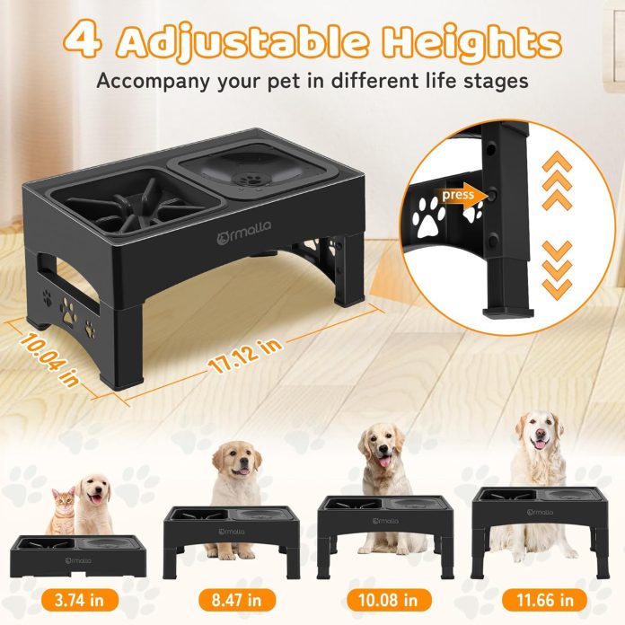 ormalla elevated slow feeder bowls adjustable raised no spill water bowl non slip food bowl stand for large medium small 2